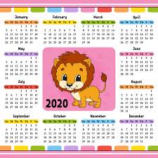 2020 Calendar With Cute Lion Vector Premium Download