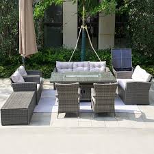 Madison Gray 9 Piece Wicker Patio