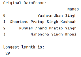 longest string in pandas dataframe column