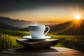 coffee cup on the table sunrise