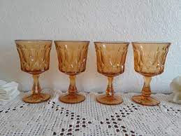 Vintage Amber Glass Water Goblet Set