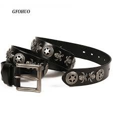 Punk Belts Skull Rivet Studded Belts For Men For Women Jeans Genuine Leather With Pin Buckle High Quality Cool Belt Size Chart Batman Belt From