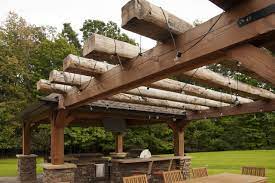 2 sided hand hewn beams patio space