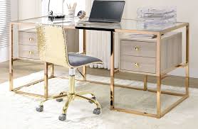 4.5 out of 5 stars, based on 413 reviews 413 ratings current price $95.00 $ 95. Huyana Clear Glass Gold Metal 4 Drawer Desk By Acme
