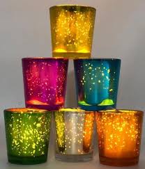 Round Multi Colored Glass Candle Holder