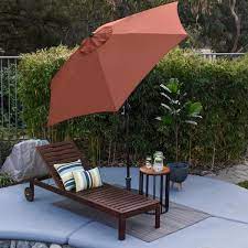 Astella 9 Ft Aluminum Market Patio Umbrella With Fiberglass Ribs Crank Lift And Push On Tilt In Brick Polyester