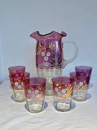 Vintage Pink Glass Hand Painted
