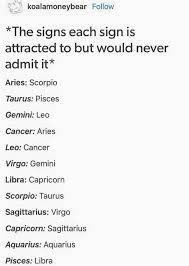 They also have great chemistry with other water signs such as cancer, pisces and scorpios. What Zodiac Sign Do I Attract Www Thetalko Com