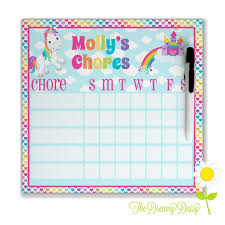 Personalized Unicorn Chore Chart For Kids Girls Chore Chart Dry Erase Weekly Responsibility Chart Magnetic Rainbow Chore Chart