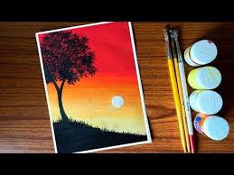 Easy Poster Colour Sunset Painting For