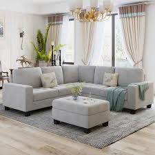 Magic Home 85 In L Shape Corner Sofa Couch Velvet Fabric Sectional Sofa With Storage Ottoman And Cup For Dorm Apartment Grey Gray