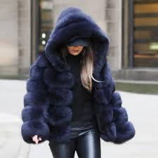 Winter Faux Fur Blue Faux Fur Coat