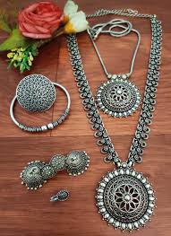 quality silver oxidised jewellery set