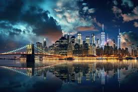 new york skyline night stock photos