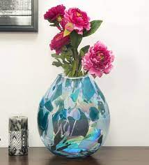 blue azure aura small glass vase by