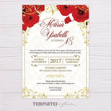 Red Flowers Gold Glitter Ornaments Royal Invitation