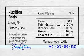 birthday boy nutrition label by family