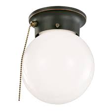 Design House 1 Light Oil Rubbed Bronze Ceiling Light With Opal Glass And Pull Chain 519264 The Home Depot