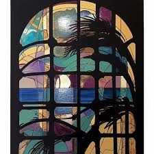 A Stained Glass Window With A Palm Tree