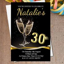 10 Personalised Black Gold Champagne Birthday Party Invitations N196 Any Age