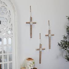 Wood Light Brown Carved Beaded Crosses