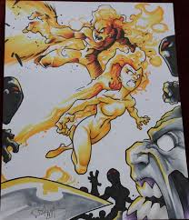 Human Torch and Nova (Frankie Raye), in Nicholas Guyette's Marvel Heroes  and Villains Comic Art Gallery Room