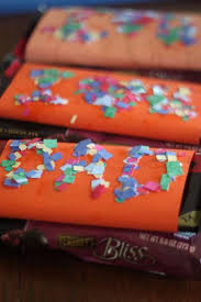 Chocolate crafts and chocolate theme activities will be great recreational activities for the children and they will definitely learn something new and also it chocolate wrapper collage. Confetti Sprinkled Diy Candy Bar Wrappers Craft To Make For Father S Day