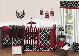 red and black trellis baby bedding