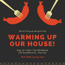 Black With Red Hotdogs Bbq Housewarming Invitation Templates By Canva