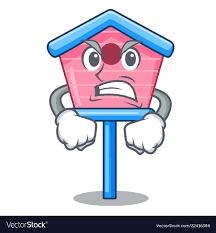 Angry wooden bird house on a pole cartoon Vector Image