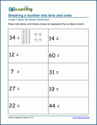 Ten & some more grade/level: Decomposing Numbers Into Base 10 Blocks Worksheets K5 Learning