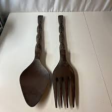 Vintage Large Hand Carved Wooden Fork