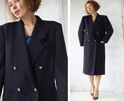 80s Vintage Navy Blue Thin Wool Double