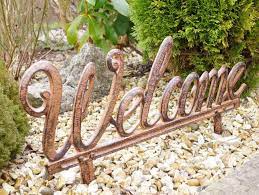 welcome sign cast iron garden ornament