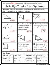 Some of the worksheets displayed are 30 60 90 triangle practice, a b solving 306090 c solving 454590, unit 8 right triangles name per, find the missing side leave your answers as, special right triangles and right triangle trigonometry, similar triangles date period, mathematics ii name of unit. Right Triangles Special 45 45 90 30 60 90 Wintery Color By Number Worksheet