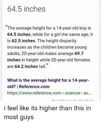 645 Inches The Average Height For A 14 Year Old Boy Is 645