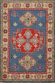 rug source blue geometric kazak handmade accent rug 2x3