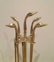 Brass Ducks Fire Place Tools On Stand