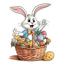 Een cartoon afbeelding van een konijn met paaseieren in een mandje. |  Premium Foto