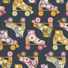 roller skates fabric wallpaper