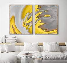 Minimalist Gray Yellow Wall Art Set Of