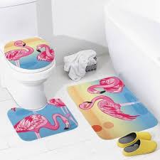 Bathroom Rug Set Pink Flamingos