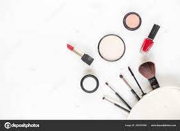 top view makeup cosmetics tools beauty