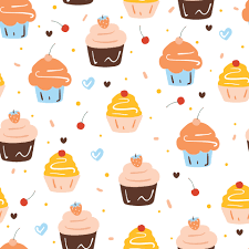 seamless pattern cute cartoon cupcake
