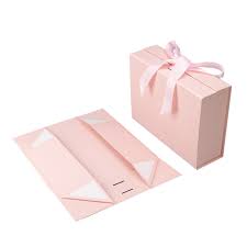 pink magnetic gift box with ribbon tie