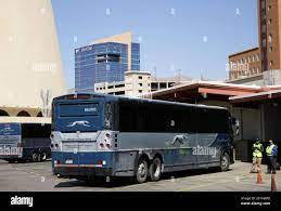 buses are parked at the greyhound bus