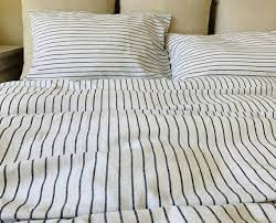 Ebony White Striped Linen Duvet Cover