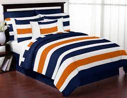 navy blue and orange stripe 3pc bed in