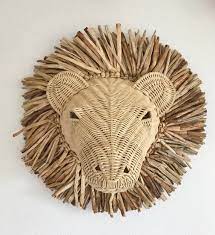 Natural Rattan Wicker Lion Head Wall