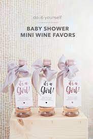 Things you can use to make your own party centerpieces from the dollar store and how to customize your party for less but make it look amazing and like you spared no expense. These Diy Baby Shower Mini Wine Favors Are Just Too Cute